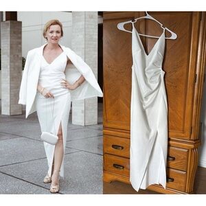 ASOS White Midi Dress Front Slit Draped Adjustable Straps V-Neck Dress Size S